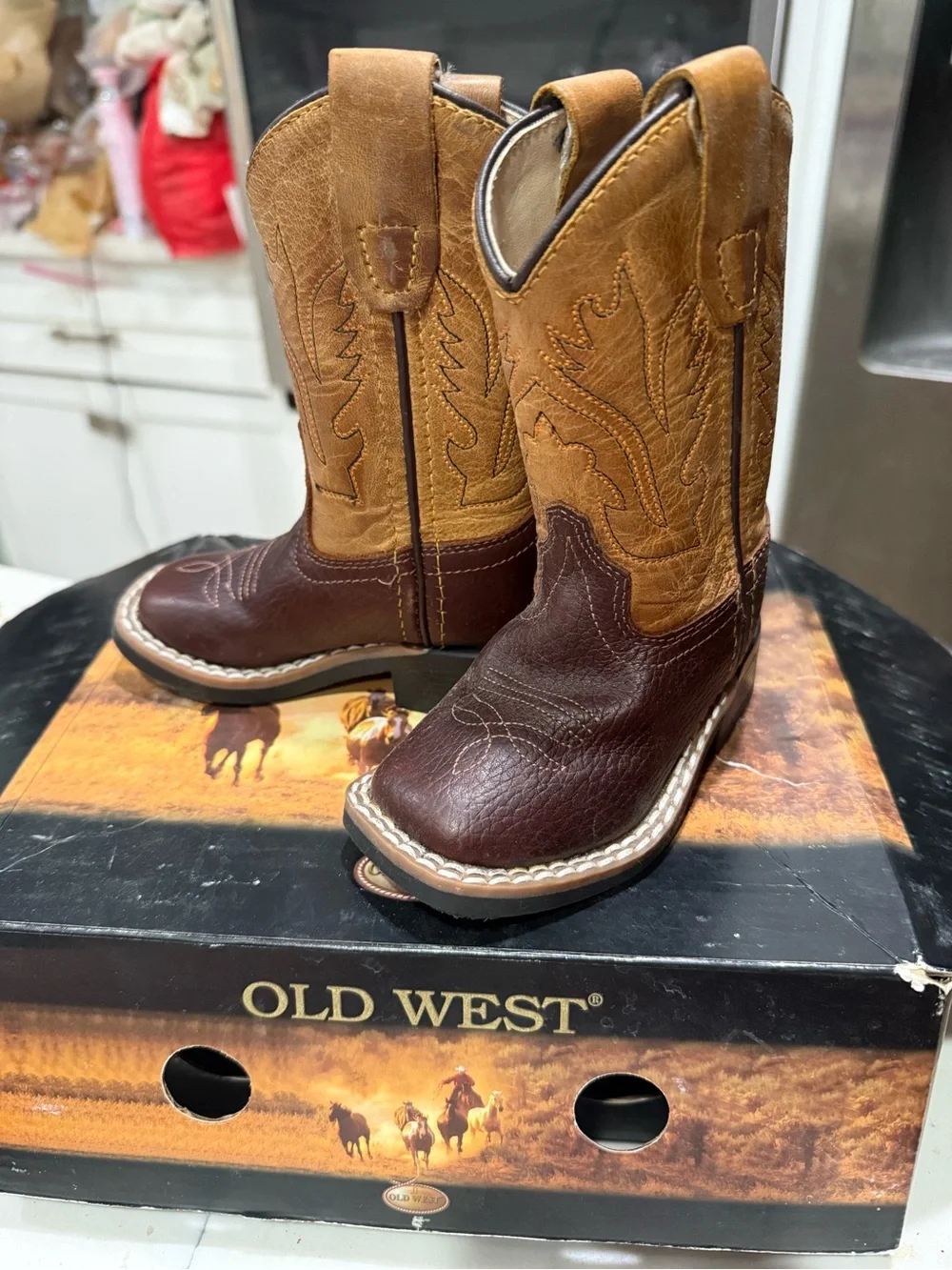 Old West Brown and Tan Kids Cowboy Boots